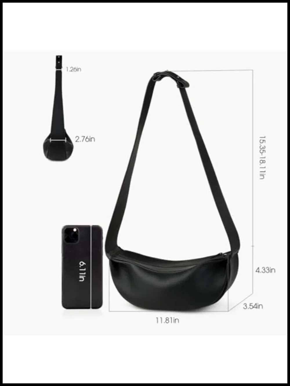 Genuine Leather Sling Bag Crescent Hobo Crossbody Wide Strap Women